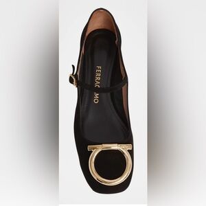 Salvatore Ferragamo Marry 2 Black suede  with Gold Buckle NWT